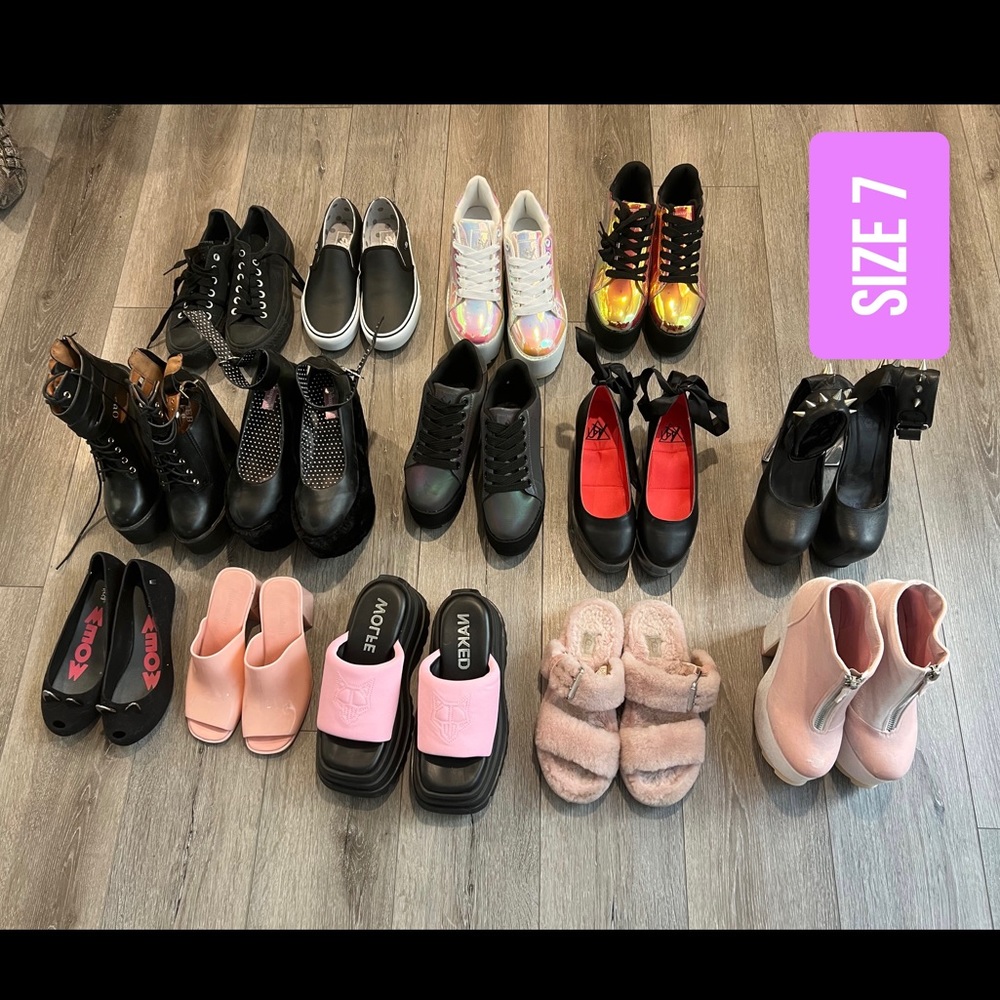 YRU, JEFFREY CAMPBELL, NAKED WOLFE, VANS, CONVERSE, MELISSA, UNIF, size 7